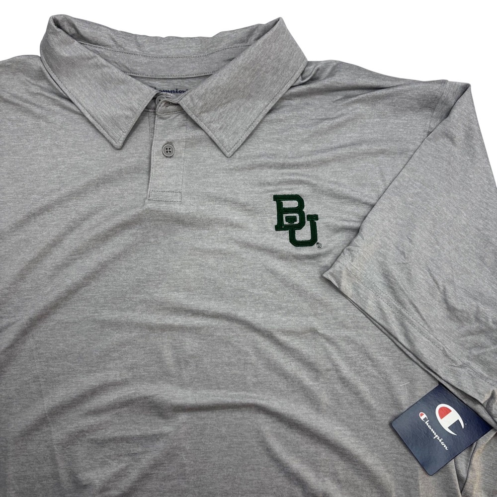 Champion Baylor Univer BU Polo Shirt Mens 2XL Grey Heathered Short Sleeve NEW
